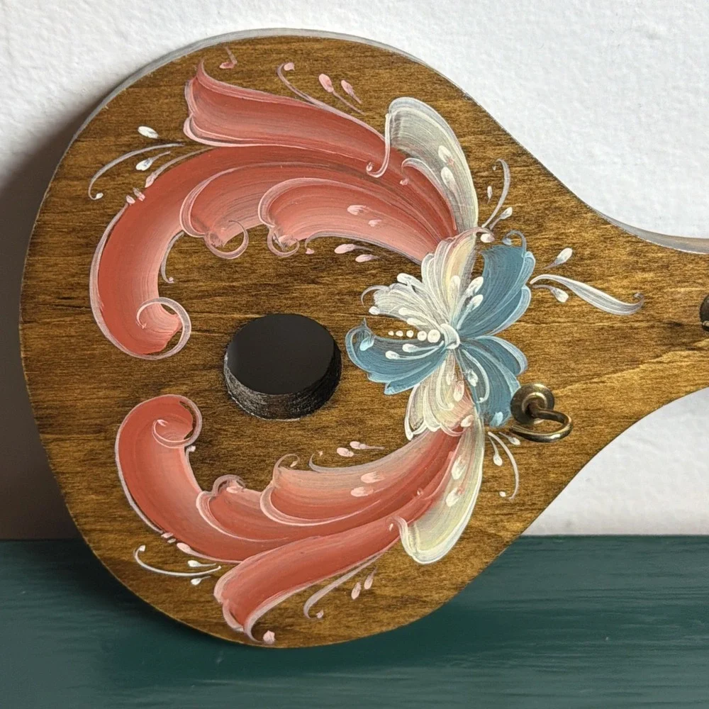 Handmade Vintage Norwegian Wooden Hand Painted Floral Key Hook Signed USA